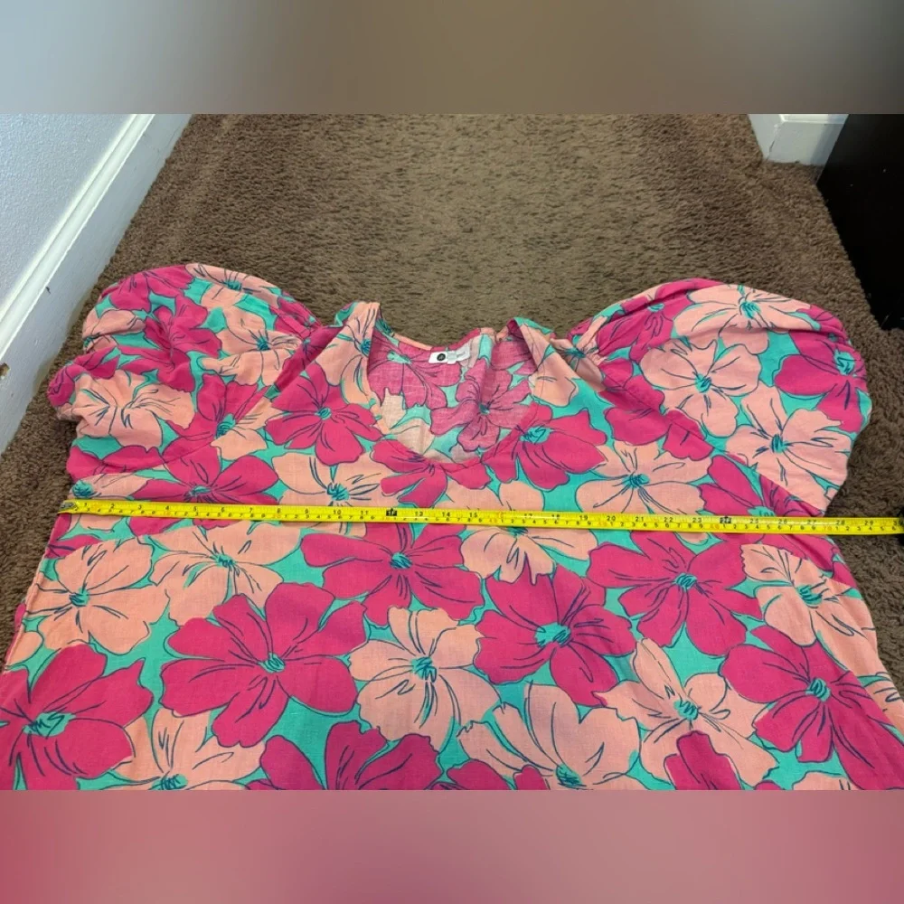 Oh Joy! The Odell Julia Linen Pink Floral Maxi Dress Puff Sleeve Anthro PLUS 2X - Picture 11 of 11